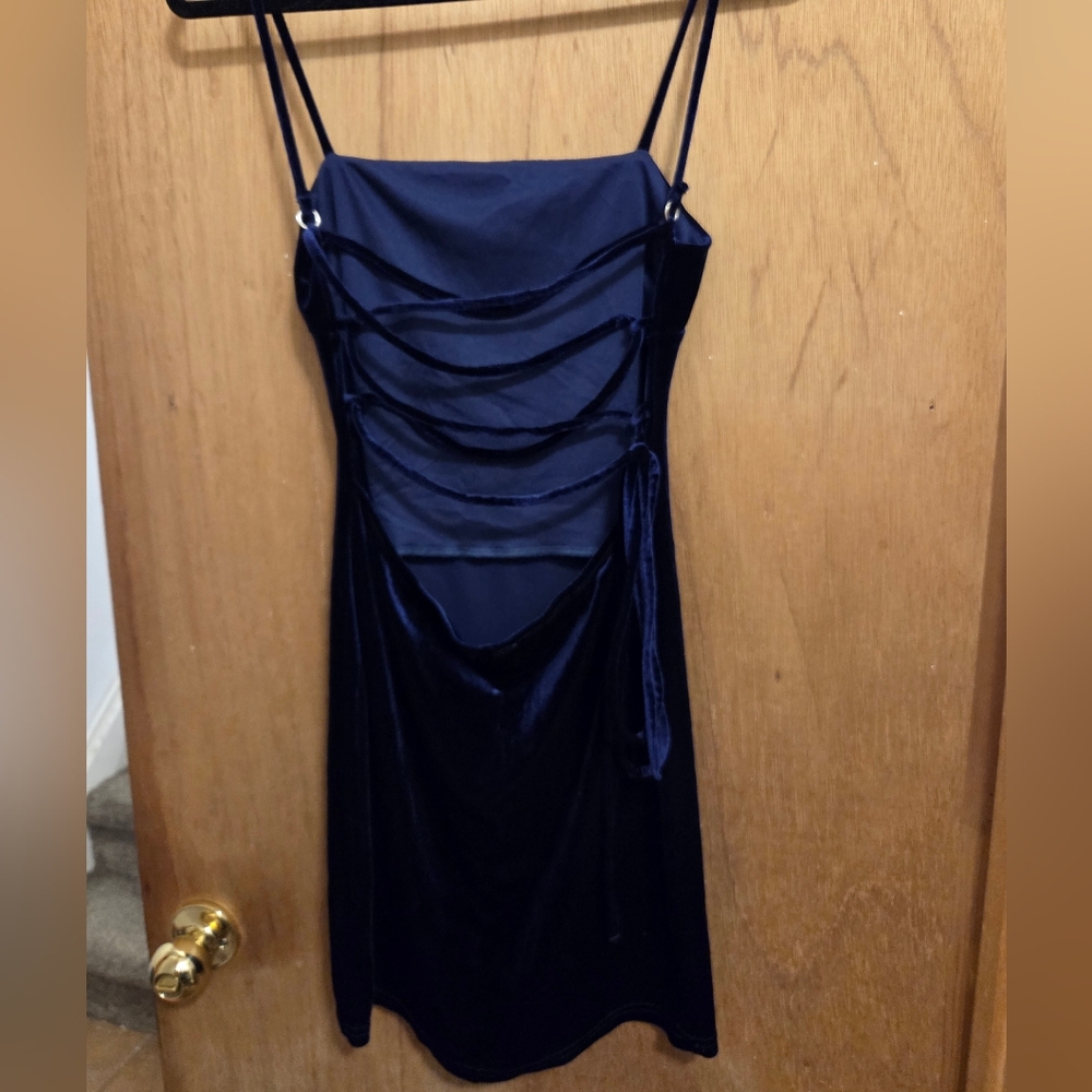 Blue Velvet Backless Dress